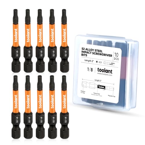 Image of toolant 1 /8 inch Impact Hex Bits Set 10pcs, 1 /4 inch Hex-Shank Allen Wrench Drill Bit Set,S2 Steel, CNC Machined Tips with Magnetism, 2 inch Long with Storage Box
