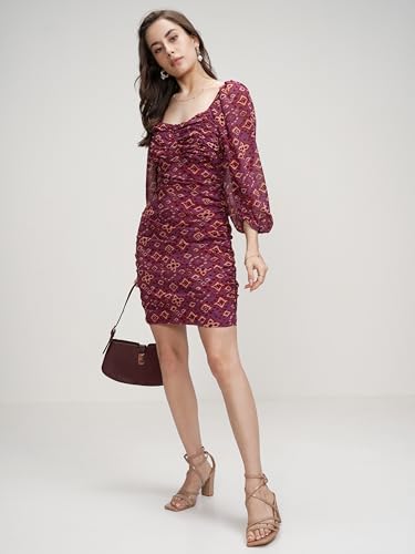Image of Tokyo Talkies Women's Three-Quarter Sleeves Sweet Heart Neck Printed Dresses | Stylish Dresses | Casual Dresses
