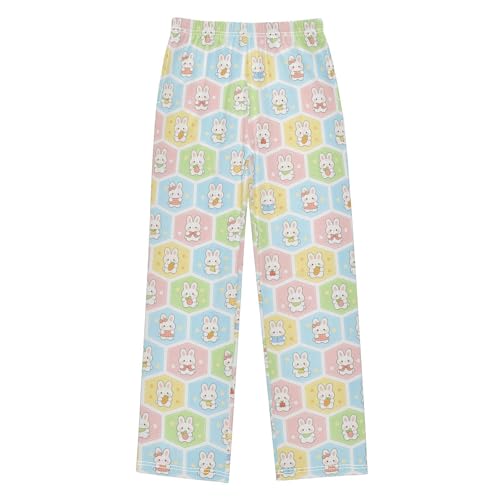 Yuiboo Printed Loungewear Bunny Hexagons Pajama Lounge Pants Indoor Outdoor with Pockets 9-10Y