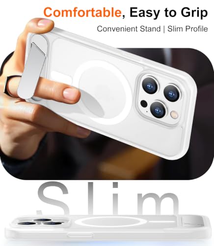 Image of Magnetic Compatible with iPhone 15 Pro Case, [Built-in Invisible Kickstand][Compatible with MagSafe][Military Grade Shockproof] Slim Translucent Matte Phone Case for iPhone 15 Pro 6.1 inch