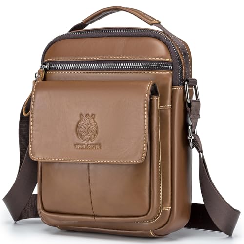Image of Small Leather Messenger Bag for Men, Man Bag Crossbody, Men's Shoulder Bags Leather Man Purse Handbag