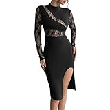 Design : Dotée d’un col montant tendance, de manches longues et d’une fente latérale élégante, cette robe combine un panneau en dentelle transparente et en voile pour une silhouette moderne et séduisante, idéale pour les tenues de soirée femme.