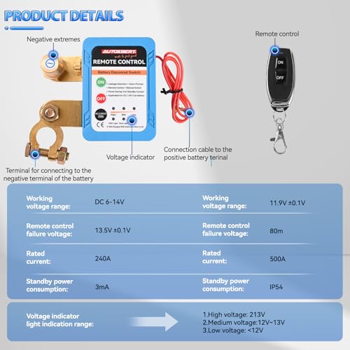 12V 240A Remote Battery Disconnect Relay w/Manual Switch - Automatic Power Shut Off for Car, Truck, Boat - Thumbnail 4