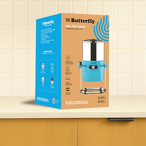 Image of Butterfly Orchid Plus 2L Tilting Wet Grinder | Easy to Tilt | Convenient Two Angled Pour | Auto Tilt Cut Off | 200 W Motor - Efficient Grinding | Free Atta Kneader & Coconut Scrapper | 5 Yr Warranty