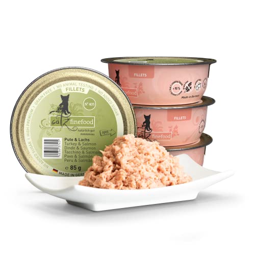 catz finefood Katzenfutter nass feine Filets No. 405 Pute & Lachs in Jelly - getreidefreies Nassfutter für Ihre Katze ohne Zucker - Katzennassfutter vom Feinste in Gelee, 85 g (12er Pack)