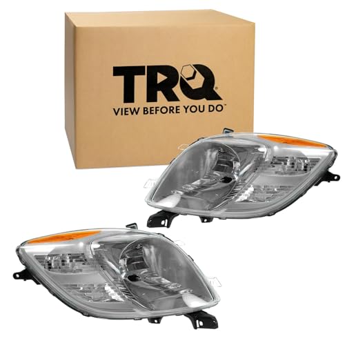 Image of TRQ 2 Piece Headlight Assembly Set Driver & Passenger Side Compatible with 2007-2008 Toyota Yaris Hatchback TO2502170 TO2503170