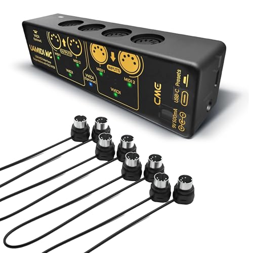 CME U4MIDI WC + 4-Pack 1-FT MIDI Cables - Hybrid MIDI Interface with Router, Mapper &amp; Filter + 4-Pack 1-FT 5-pin DIN MIDI Cables for compact spaces