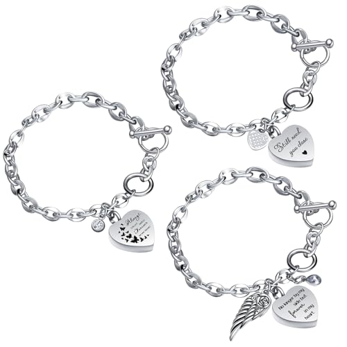 Ecation 3 Pack Urn Bracelet for Ashes Cremation Ashes Bracelet Memorial Rhinestones Jewelry Heart Locket Holder with Different Words Stainless Steel Urns Bangle Keepsake for Women Men(White)