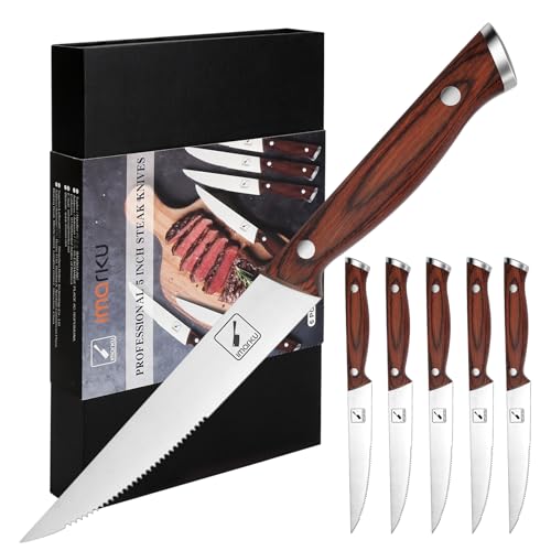 imarku Steak Knives Set of 6, 9-Inch Serrated Steak Knife Set, Japanese High Carbon Stainless Steel, Razor-Sharp Blades with Gift Box 6PCS