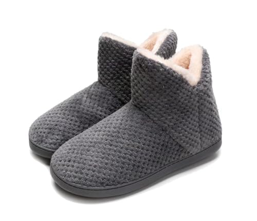 Women's furry Bootie Slippers Comfy Warm House Slippers with Plush Faux Fur Lining Outdoor Indoor
