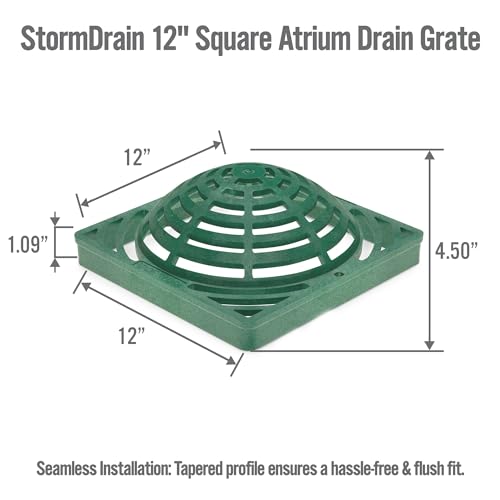 StormDrain 12" Outdoor Catch Basin Square Atrium Grate Cover - Superior Strength and Durability, Green