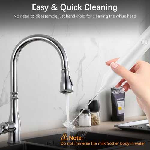 Image of Rechargeable Milk Frother with Stand, Electric Frother Wand Handheld Coffee Foam Maker Detachable Stainless Steel Whisk Drink Mixer Foamer for Latte, Cappuccino, Hot Chocolate, Egg (White)
