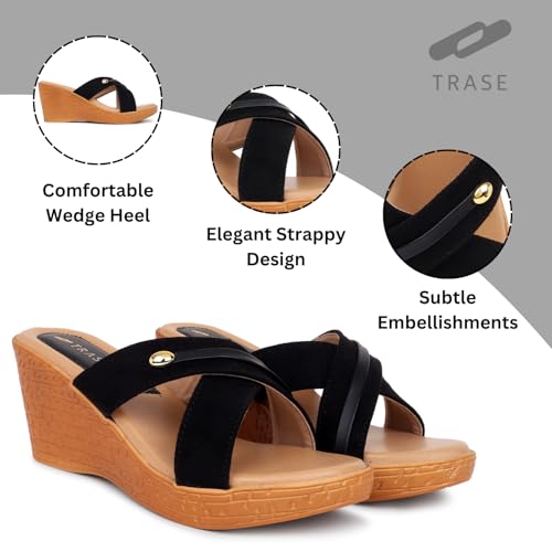 Image of TRASE Heel Luxe Wedge Heels For Women - Wedge Sandals For Women Stylish - Women Fashion Cross Strap Sandals - Comfortable Women Heels Wedges - Wedges Women