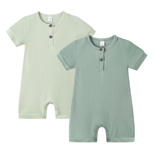 Image of Bafeicao Baby Boy Girl 2/3 Pack Solid Romper Ribbed Short/Long Sleeve Bodysuit Jumpsuit Infant Knitted Outfits Clothes