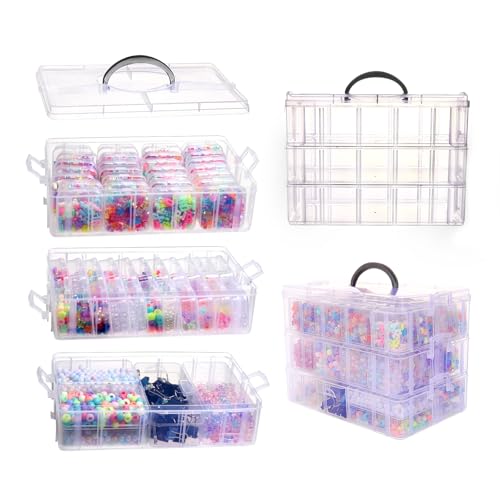 VTG Bead Organizer Box 56 Pcs Small Plastic Containers with Lids and 3-Tier Stackable Storage Box Clear Organizers for Jewelry Toys Craft Storage