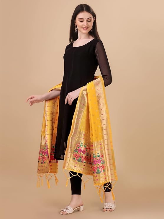 Woven Banarasi Silk Dupatta For Women, Width 1 Meter, Length 2.3 Meter by Antique collection4