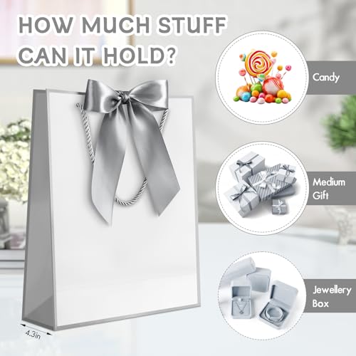 Image of JMANNI Gift Bag, 2PCS Gift Bags Large with Ribbon and 2 Greeting Cards 4 Tissue Paper, Portable Paper Gift Bag with Handles, Birthday Gift Bags,Present Bags for Wedding Party Mothers Day(White-Sliver)