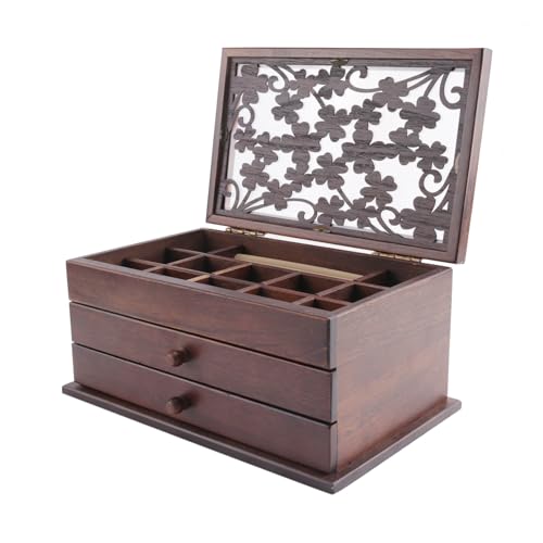 Kznifmk Joyero de Madera Tallada Vintage, Joyero de Gran Capacidad Estilo Cajón, Joyero para Tocador y Pulsera