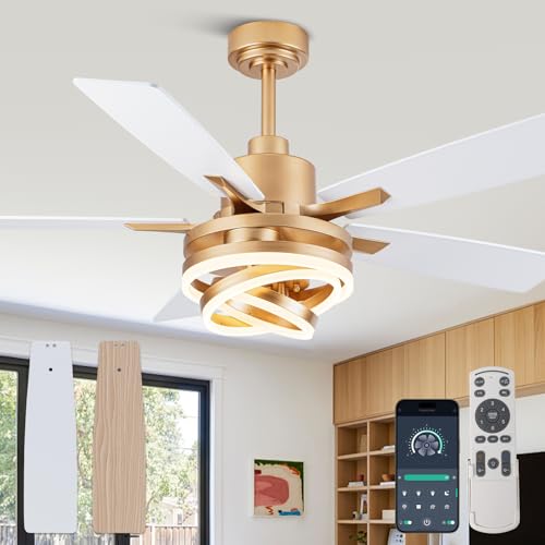 Image of 52 inch White and Gold Modern Chandelier Fandelier Ceiling Fan with Light