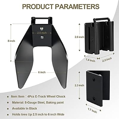 TOBUMO 4 Pack E-Track Wheel Chock for E-Track System |E Track Motorcycle Wheel chocks for Dirt Bikes|E-Track Accessories for Enclosed Trailer E-Track Wall Mount Motorcycle Tire for Garages Trailers