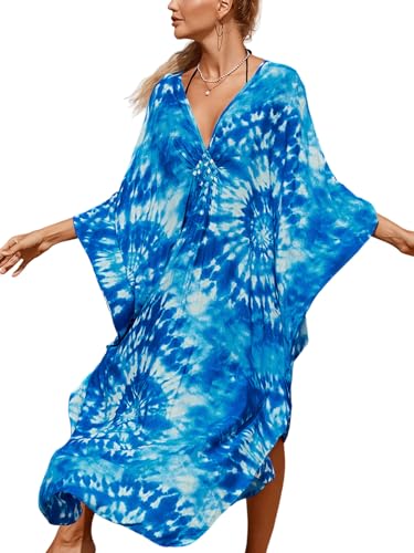 Image of IMAGEKOPE Women's Plus Size Animal Print V-Neck Batwing Kaftan Beach Dress Bathing Suit Cover-Up Loungewear