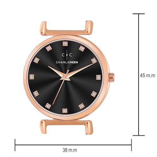 Image of CHARLIEKEEN Women's Luxury Watch, Rose Gold Case, Silicone Band, Crystal Markers
