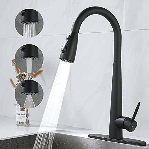 Review Discount AMAZING FORCE Matte Black Kitchen Faucet Pull Down Kitchen Faucets Stainless Steel Kitchen Faucet with Pull Down Sprayer Modern Single Handle Kitchen Faucet Mixer Tap 1.8 GPM