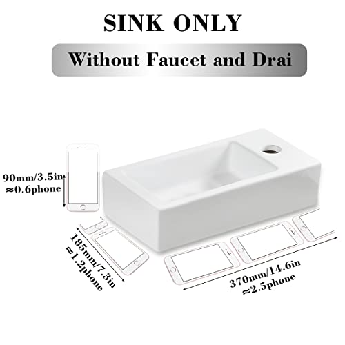 Gimify Bathroom Corner Wall Mount Sink Ceramic White For Small Bathroom, Right Hand, Sink Only #TOP1