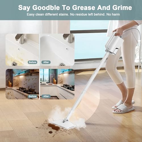 Image of Steam Cleaner, 6 in1 Rotated Steam Mop Cleaner with 2 Modes, 2 Microfiber Pads, 400ML Removable Tank, 23FT Power Cable, Detachable Steam Mops for Floor, Laminate Floor, Tiles Cleaning (Sliver Gray)