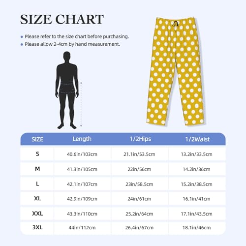 Mens Pajama Pants - Golden Yellow Polka Dot Print Soft Sleep Lounge Pants For Men, Casual Pj Bottoms With Pockets3