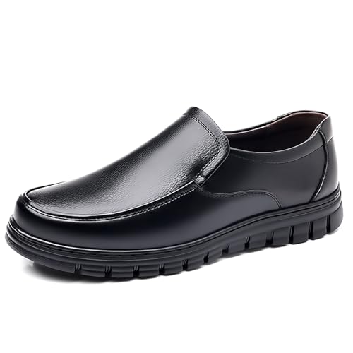 Men's Leather Slip on Dress Shoes Comfort Round Toe Soft Non Slip Low Top Loafers Outdoor Work Office Casual Shoes