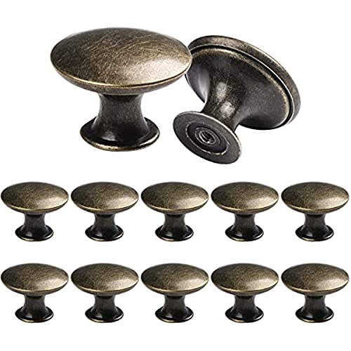 SWEGAS 12 stycken vintage antika knopphandtag drag 30 mm mässing rund vintage knapp för skåp låda kök badrum skåp hemmakontor möbelbeslag (brons)