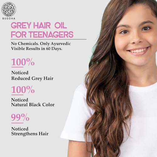 Image of Buddha Natural Grey Oil For Teenagers (200 ML) - 100% Ayush Certified - Helps to Restore Natural Dark Color and Shine of Hair