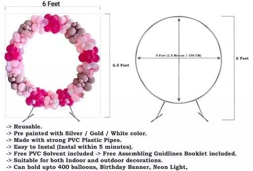 Image of Round Arch Balloon Decoration Stand-Shape White Colour With Masking Tape (152 Cm Diameter) Polyvinyl Chloride Pvc,