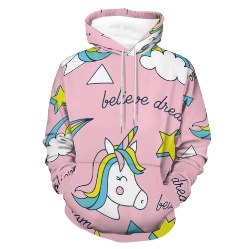 Sweats à capuche manche longue licorne arc-en-ciel pull homme femme S