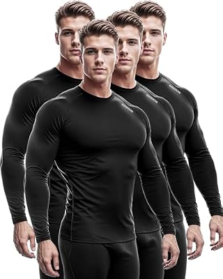 DRSKIN Men's Compression Shirts 4-Pack – Long Sleeve Baselayer for Running, Gym, and Athletic Workou...