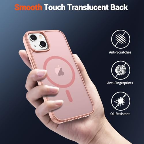 Image of SUPFINE Magnetic for iPhone 15 Case (Compatible with MagSafe)(Military Grade Drop Protection) Translucent Matte Shockproof Phone Cover,Pink