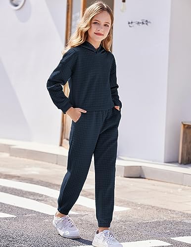 Arshiner Girls 2 Piece Pullover Hooded Sweatshirt and Sweatpants Sets Long Sleeve Athletic Casual Outfit 6