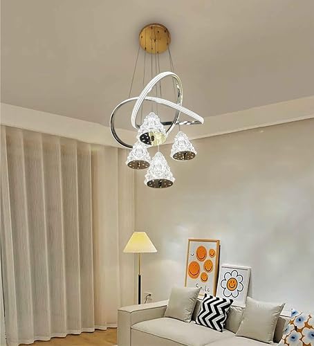 Image of Avior Modern LED Chandelier, Creative 3 Ring Pendant Lamp with Height-Adjustable Pendant Light, Living Room Chandelier, Bedroom, Dining Room Pendant Light (Ch24)