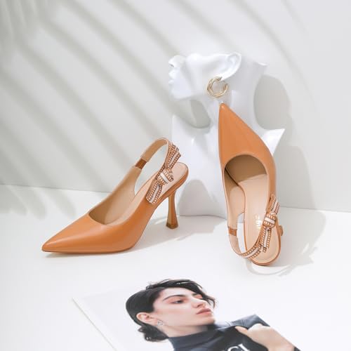 Image of RIBONGZ Sexy Slingback Pumps Elegant Dressy Heels for Women Closed Toe Pointy High Heels Wedding Bride Prom Party Evening Shoes