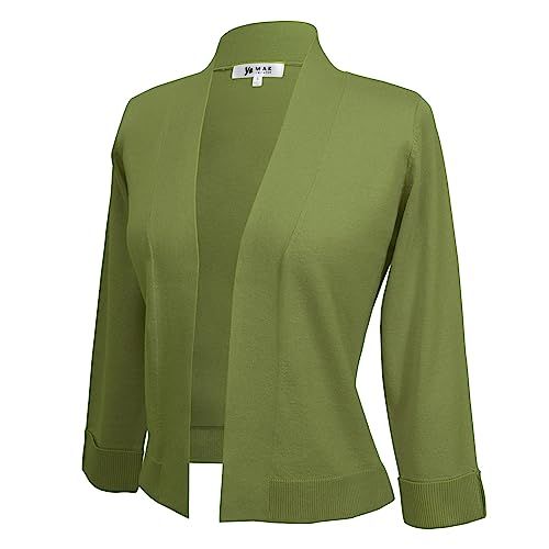 Image of YEMAK Women's Crop Cardigan Sweater - 3 /4 Sleeve Open Front Classic Basic Knit Bolero Cropped Soft Lightweight Knitted Top