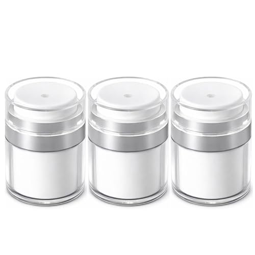 3Pcs 1Oz/30ml Refillable Airless Pump Jars with Lids Empty Acrylic Makeup Cosmetic Travel Lotion Vacuum Containers for Thick Moisturizer Skincare Cream White