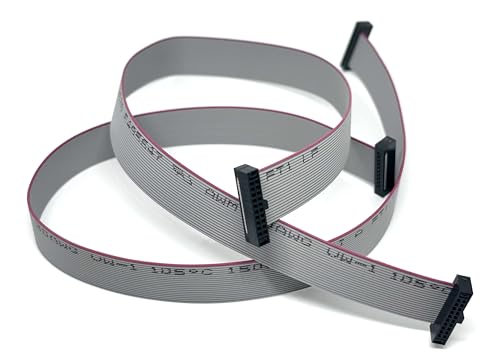 2-Pack 30cm 11.8 Inches 1.27mm 20P 2x10 F/F SWD Cable Mini Female to Female IDC Connector on 0.635mm Pitch 20 Pins 20 Conductors Flat Ribbon Cable (20P-FF-30CM-2PK)