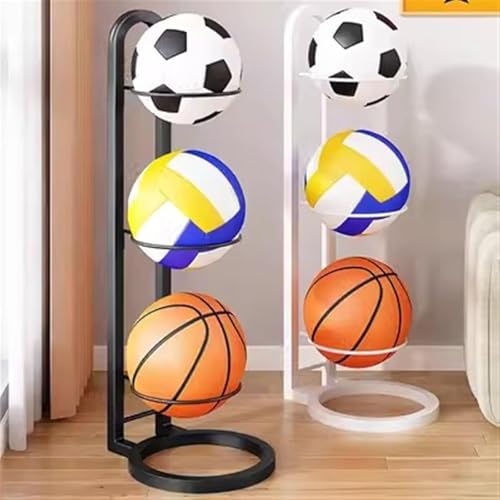 Image of ARHAT ORGANIZERS 3 Tier Sports Ball Stand, Modern Vertical Metal Ball Storage Rack - Holds Basketball, Volleyball, Football - Space-Saving Organizer for Home, Gym, Sports Room
