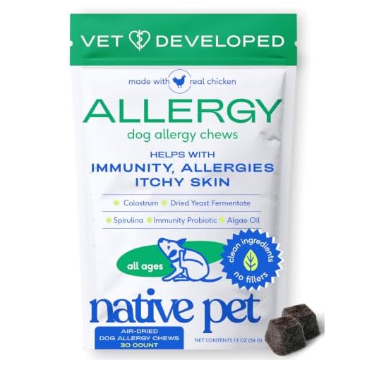 Native Pet Dog Allergy Chews - Dog Allergy Relief with Probiotics and Colostrum for Itchy Skin Relief to Support Seasonal Allergy and Healthy Immune System - All Natural Anti-Histamine - 30 Chews