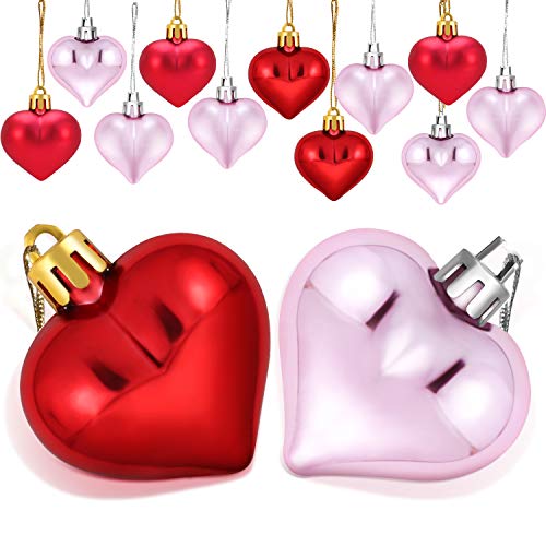 Boao 24 Pieces Heart Shaped Ornaments Valentine‘s Day Heart Ornament for Valentine‘s Day Decoration, 2 Styles (Pink, Red)
