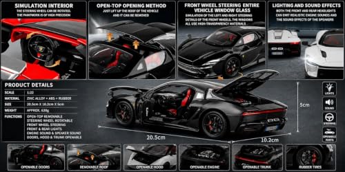 Image of WORSHIPER 1:22 Ferrari Daytona SP3 Diecast Model Car with Light & Sound, Openable Doors, Hood & Trunk, Removable Roof, Alloy Metal Sports Car Toy for Kids (1:22 Ferrari Daytona SP3-White)