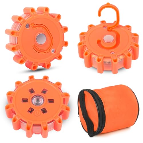 Yuanjoy 3 Pièces Gyrophare LED, Fonction Synchronisation 4 Modes, Voyant D'avertissement de Voiture avec Aimant et Crochet, Étanchéité IP65, pour Sécurité Voiture, Chantier, Camping
