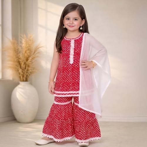 Image of LITTLE GINNIE Girls Kurta Sharara Set | Traditional Ethnic Wear for Kids