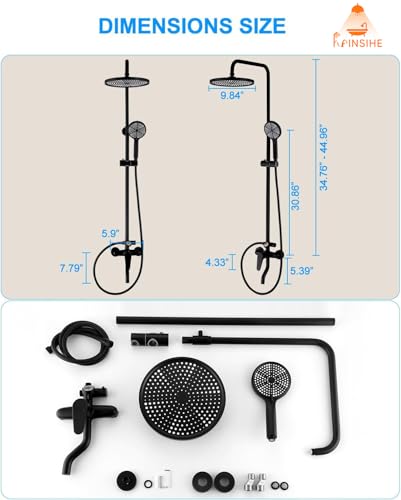 Kit de ducha exterior con sistema de ducha expuesto, válvula de latón con termómetro de dial, cabezal de ducha tipo lluvia de 10'' y combinación de ducha de mano - Negro para montaje en pared miniatura 6